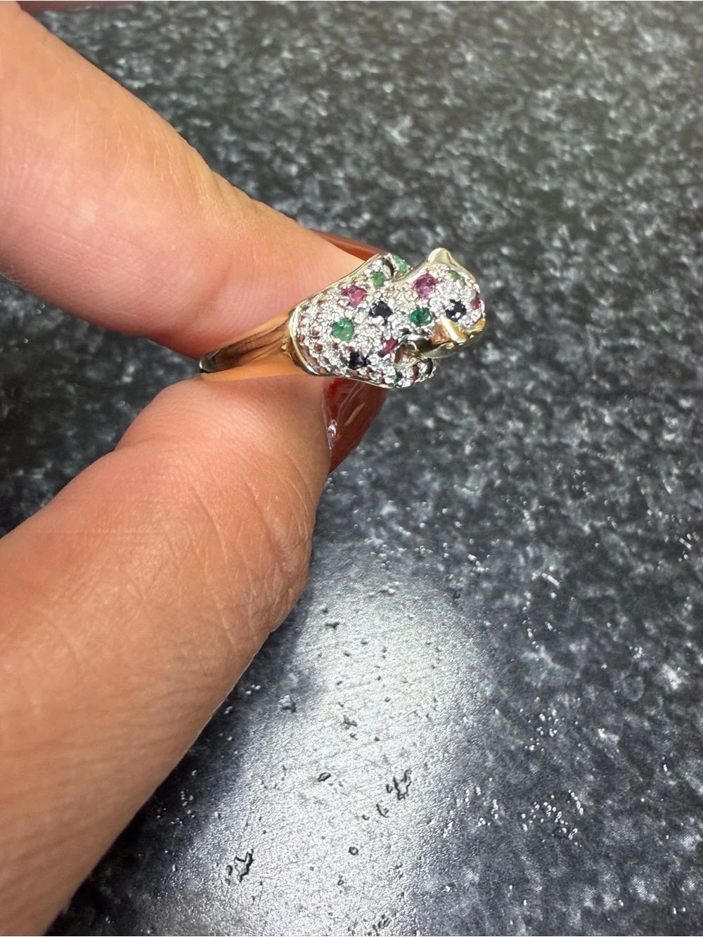 14k panther multi stone ring